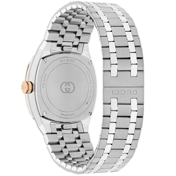 Gucci GUCCI 25H 30mm Silver Dial Watch With  Stainless Steel And Rose Gold Plated Bracelet - Berry's Jewellers