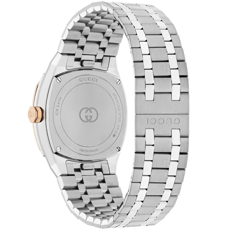 Gucci GUCCI 25H 30mm Silver Dial Watch With  Stainless Steel And Rose Gold Plated Bracelet - Berry's Jewellers