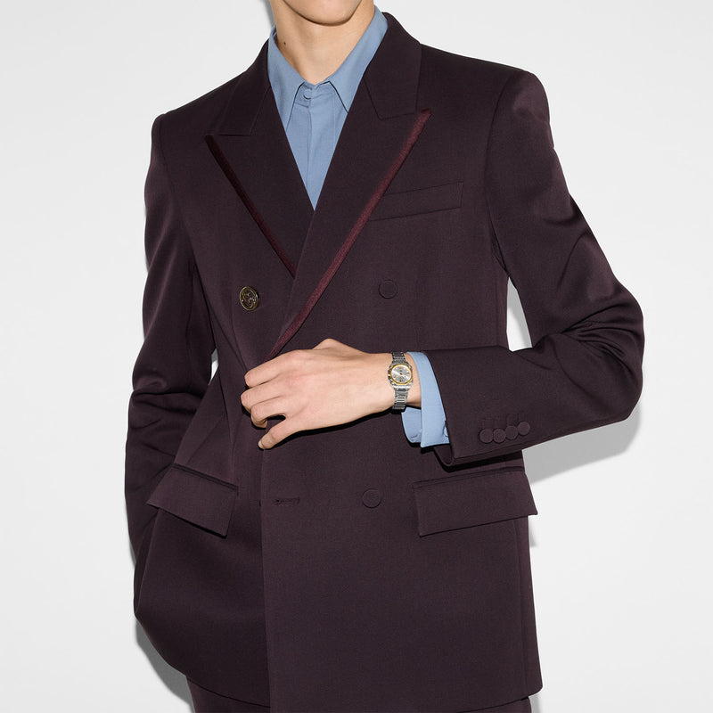 Gucci Gucci G-Flat Quartz Stainless Steel Silver Diamond Dial Gold Plated Bezel Bracelet Watch - Berry's Jewellers