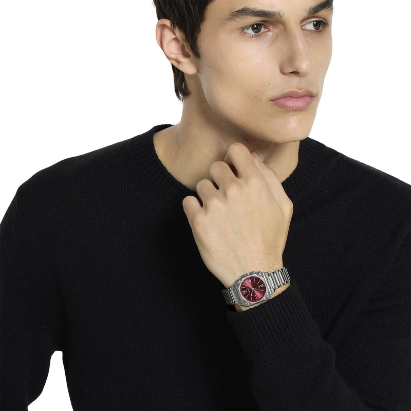 Gucci G-Flat Quartz Stainless Steel Burgundy Dial Bracelet Watch - Berry's Jewellers