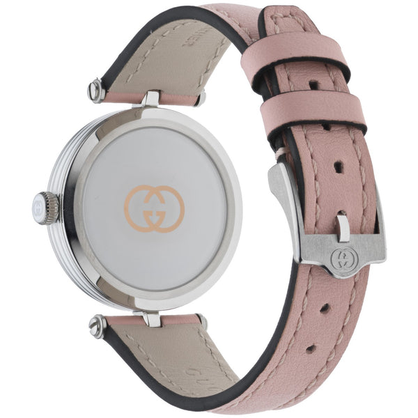 Gucci Model 2000 Quartz 30mm Stainless Steel Silver Dial Pink leather Strap Watch - Berry's Jewellers