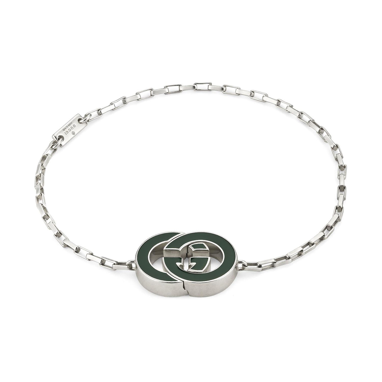 Gucci Interlocking Sterling Silver Green Enamel Logo Bracelet - Berry's Jewellers