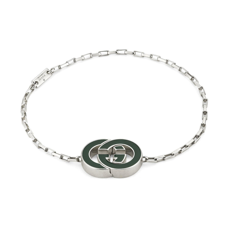 Gucci Interlocking Sterling Silver Green Enamel Logo Bracelet - Berry's Jewellers