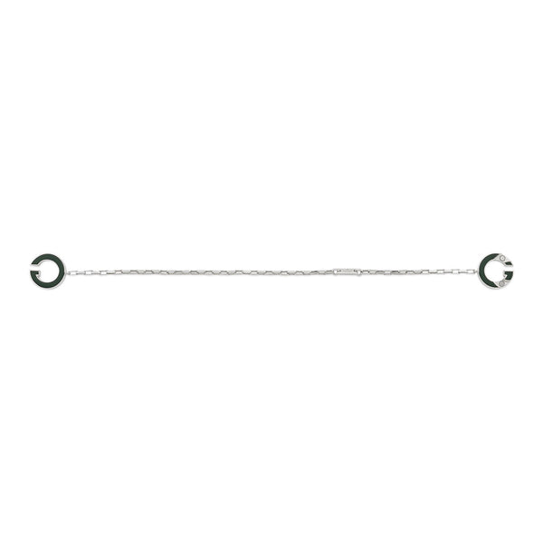 Interlocking Sterling Silver Green Enamel Logo Bracelet