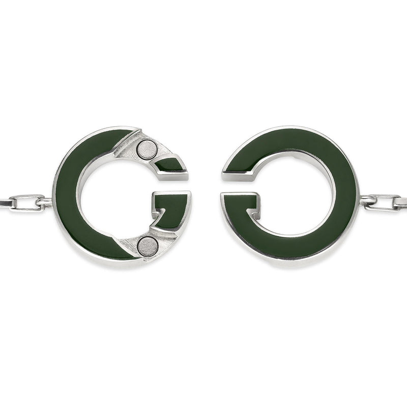 Gucci Interlocking Sterling Silver Green Enamel Logo Bracelet - Berry's Jewellers