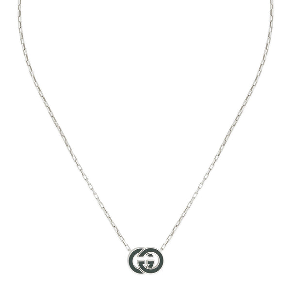 Interlocking Sterling Silver Green Enamel Logo 45cm Pendant