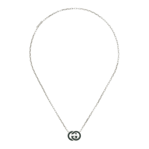 Interlocking Sterling Silver Green Enamel Logo 45cm Pendant