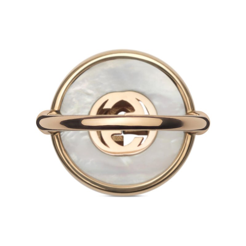 Gucci Interlocking 18ct Rose Gold Mother Of Pearl And Diamond Large Ring