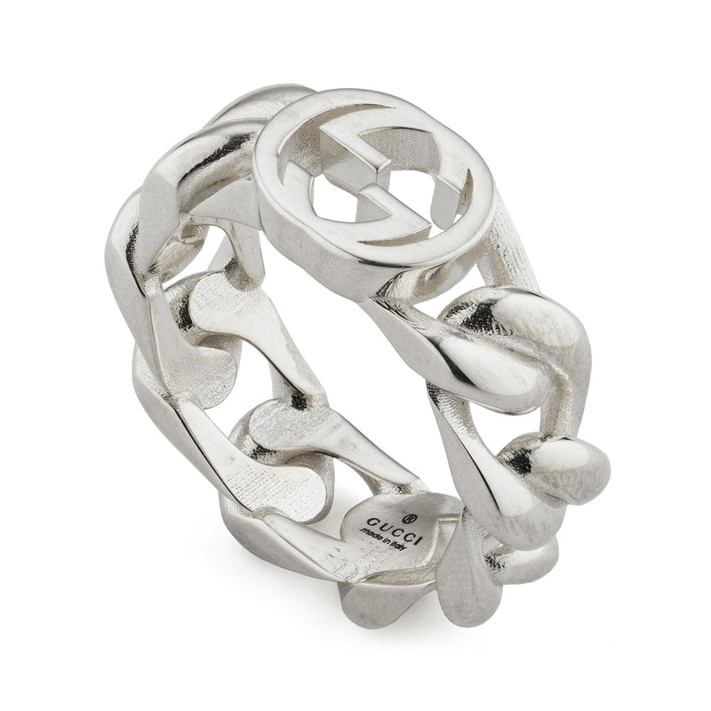 Gucci Sterling Silver Interlocking Chain Link 7mm Ring - Berry's Jewellers