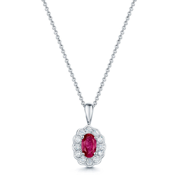 Berry's 18ct White Gold Ruby And Diamond Cluster Pendant - Berry's Jewellers