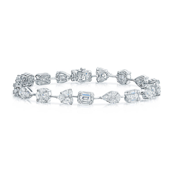 Berry's 18ct White Gold Mixed Diamond Fancy Cluster Line Bracelet - Berry's Jewellers