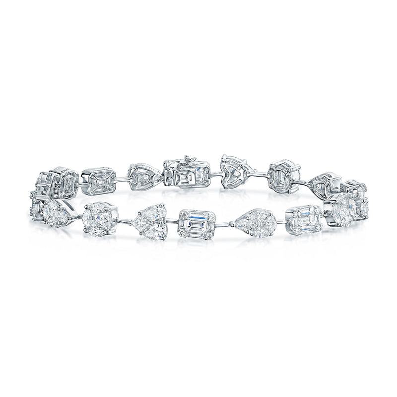 Berry's 18ct White Gold Mixed Diamond Fancy Cluster Line Bracelet - Berry's Jewellers