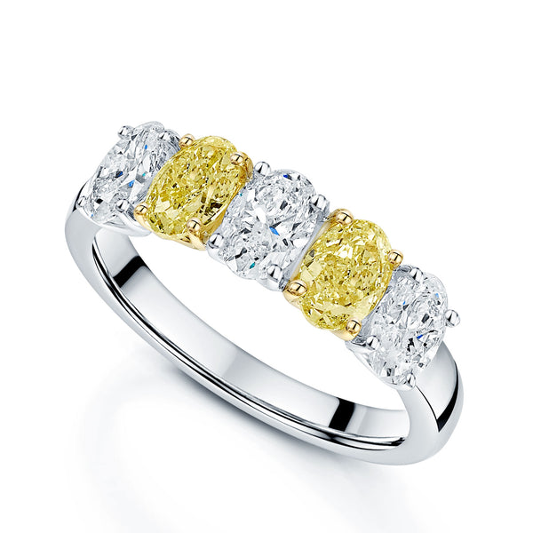 Berry's Platinum Oval Cut Diamond And Yellow Diamond Five Stone Eternity Ring - Berry's Jewellers