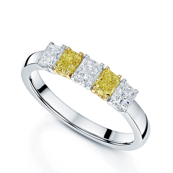 Berry's Platinum Radiant Cut Diamond And Yellow Diamond Five Stone Eternity Ring - Berry's Jewellers