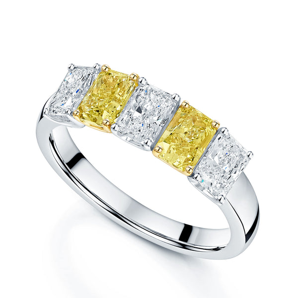 Berry's Platinum Radiant Cut Diamond And Yellow Diamond Five Stone Eternity Ring - Berry's Jewellers