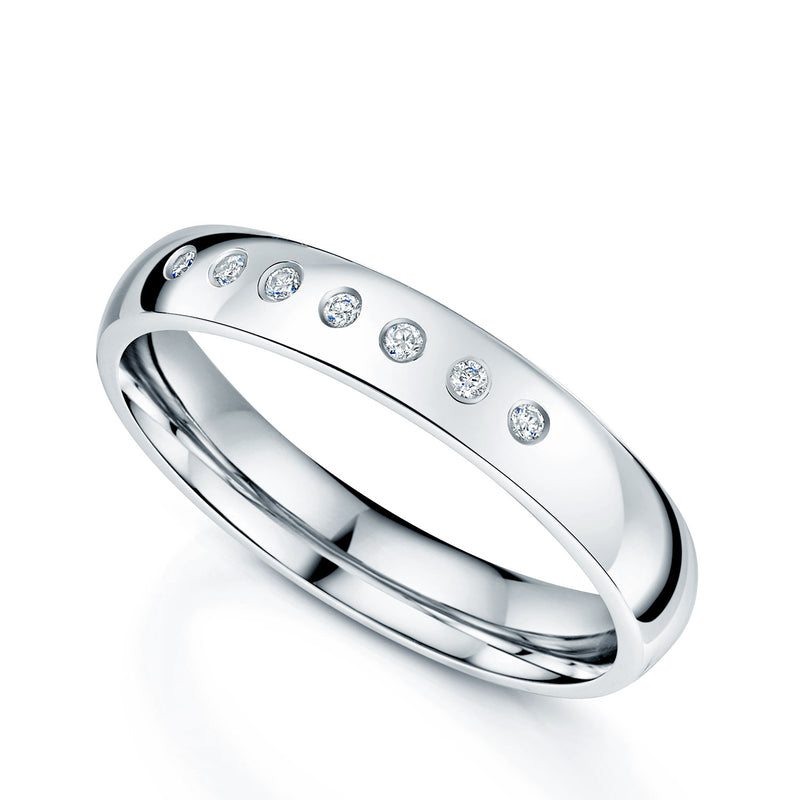 Berry's Platinum Round Brilliant Cut Diamond Seven Stone Rub Over Set Wedding Ring - Berry's Jewellers