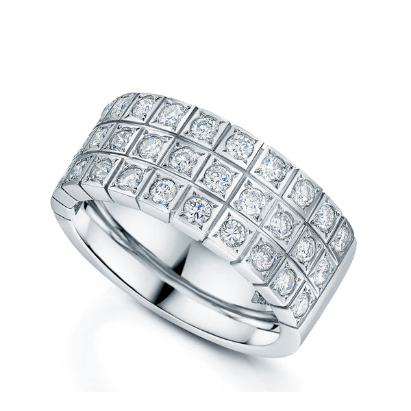 Berry's 18ct White Gold Round Brilliant Cut Diamond Three Row Dress Ring - Berry's Jewellers