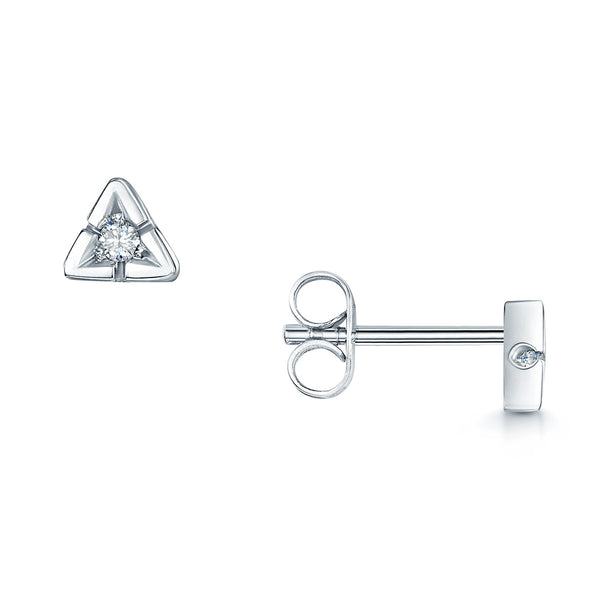 Berry's 18ct White Gold Round Brilliant Cut Diamond Triangle Style Rub Over Set Earrings - Berry's Jewellers