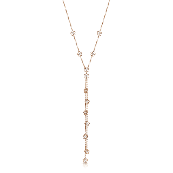 Berry's 18ct Rose Gold Diamond Fine Chain Daisy Tassel Necklet - Berry's Jewellers