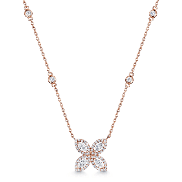 Berry's 18ct Rose Gold Four Petal Marquise And Round Brilliant Cut Diamond Pendant - Berry's Jewellers
