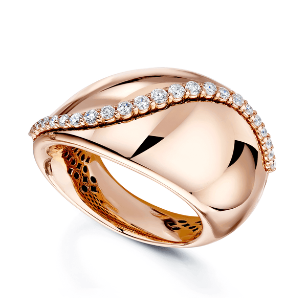 Berry's 18ct Rose Gold Polished Domed Irregular Ring With Raised Diamond Detail