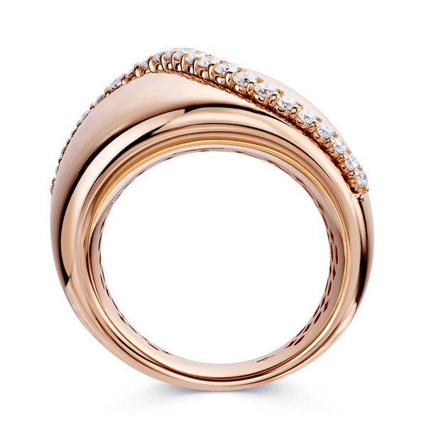 Berry's 18ct Rose Gold Polished Domed Irregular Ring With Raised Diamond Detail