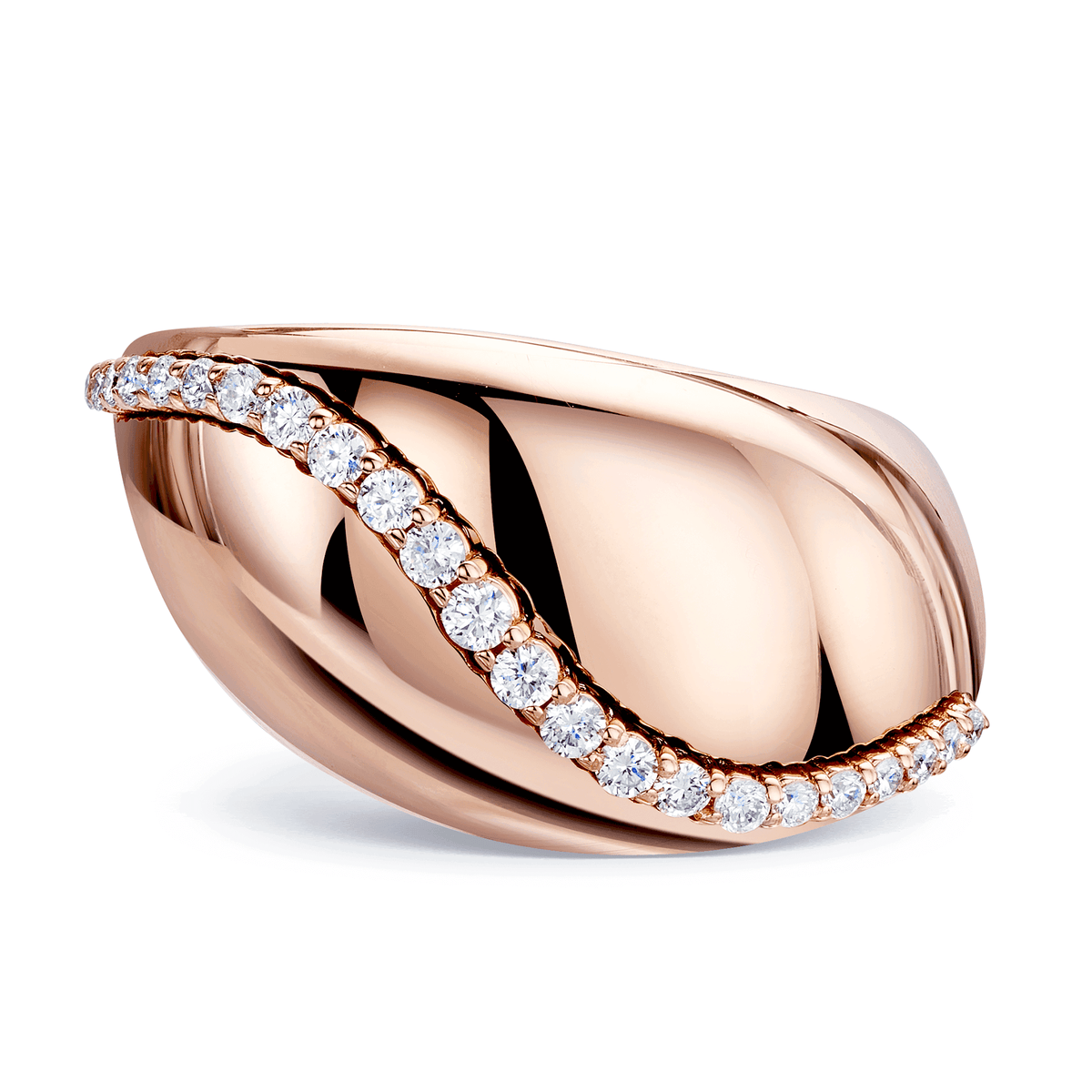 Berry's 18ct Rose Gold Polished Domed Irregular Ring With Raised Diamond Detail. - Berry's Jewellers