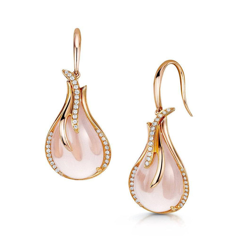 Berry's 18ct Rose Gold Rose Quartz & Diamond Pear Shape Cabochon Drop Earrings - Berry's Jewellers