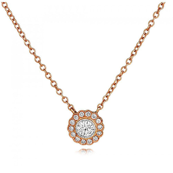 Berry's 18ct Rose Gold Vintage Style Diamond Cluster Pendant - Berry's Jewellers