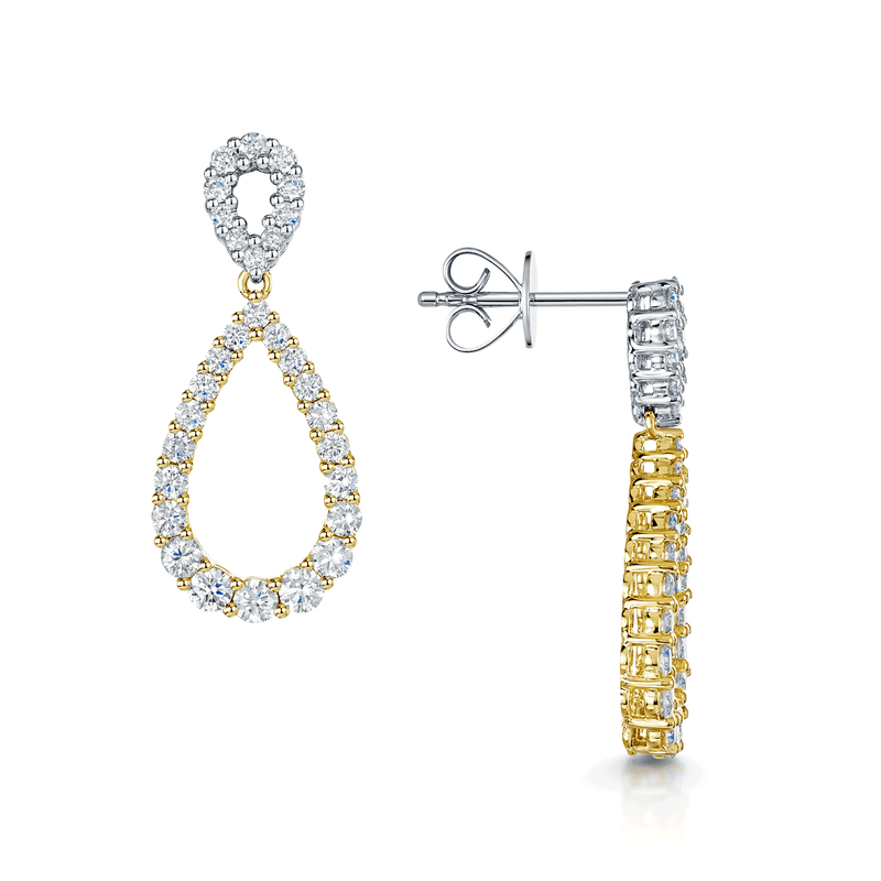 Berry's 18ct White And Yellow Gold Round Brilliant Cut Diamond Pear Shaped Drop Earrings - Berry's Jewellers