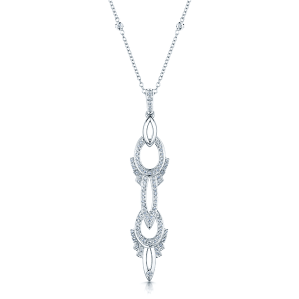 Berry's 18ct White Gold Art Deco Inspired Long Drop Diamond Pendant - Berry's Jewellers