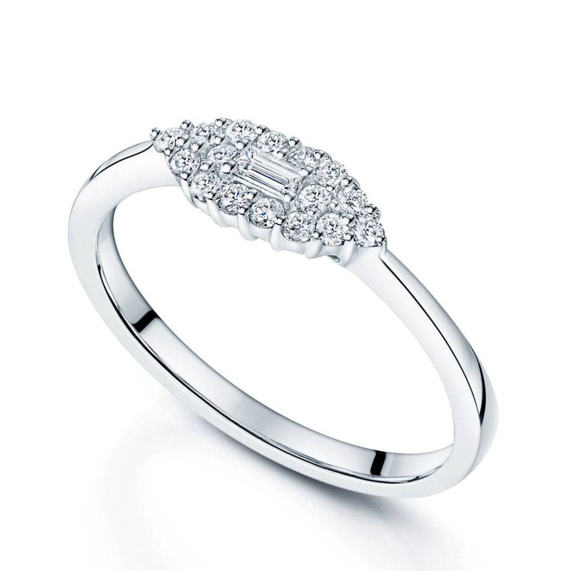 Berry's 18ct White Gold Baguette And Round Brilliant Cut Diamond Cluster Ring - Berry's Jewellers
