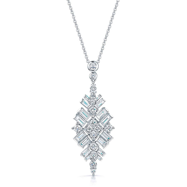 Berry's 18ct White Gold Baguette And Round Brilliant Cut Diamond Vintage Pendant - Berry's Jewellers