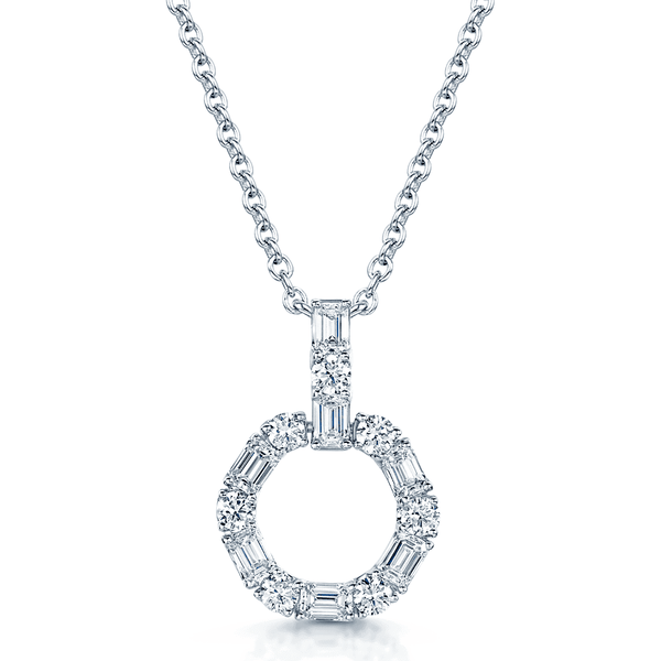 Berry's 18ct White Gold Baguette and Round Brilliant Cut Small Circle Pendant - Berry's Jewellers