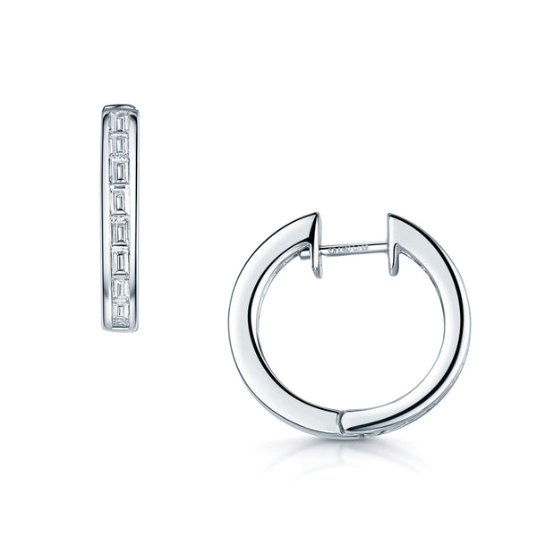 Berry's 18ct White Gold Baguette Cut Diamond Channel Set Hoop Earrings - Berry's Jewellers