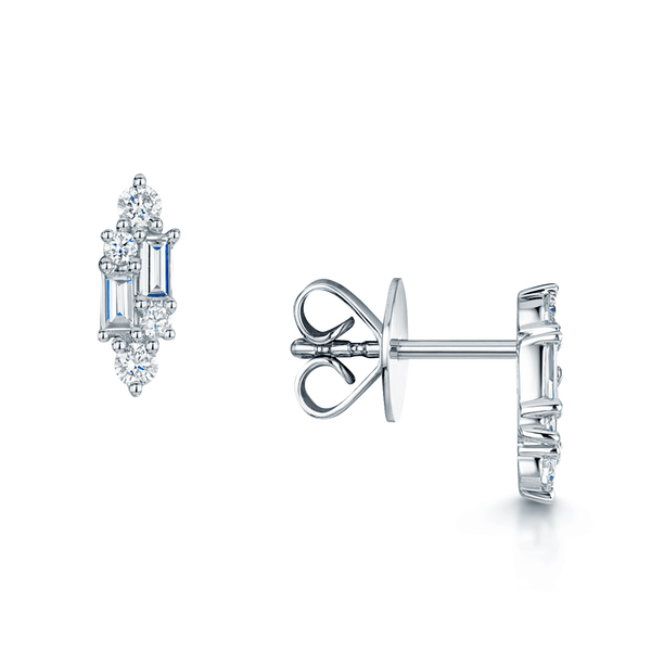Berry's 18ct White Gold Baguette & Round Brilliant Cut Diamond Drop Earrings - Berry's Jewellers