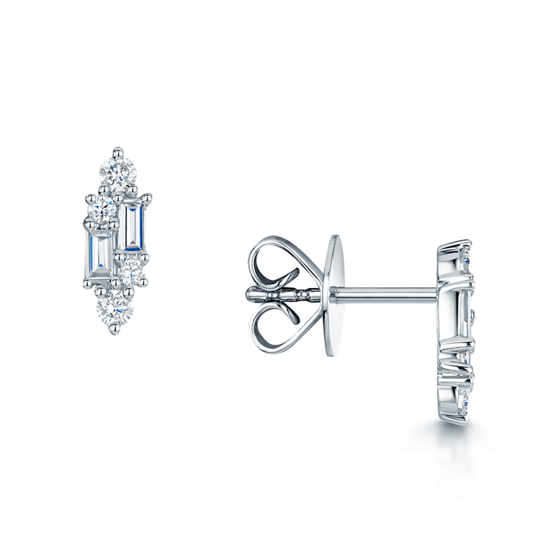Berry's 18ct White Gold Baguette & Round Brilliant Cut Diamond Drop Earrings - Berry's Jewellers