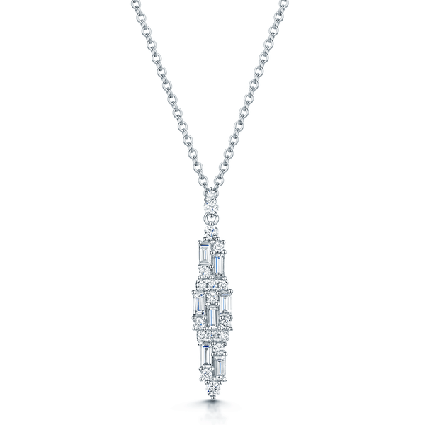Berry's 18ct White Gold Baguette & Round Brilliant Cut Diamond Drop Pendant - Berry's Jewellers