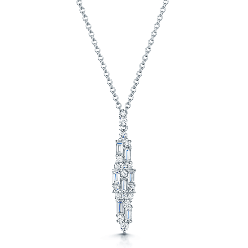 Berry's 18ct White Gold Baguette & Round Brilliant Cut Diamond Drop Pendant - Berry's Jewellers
