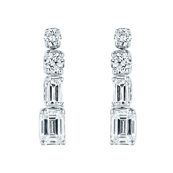 Berry's 18ct White Gold Brilliant and Emerald Cut Diamond Drop Earrings - Berry's Jewellers