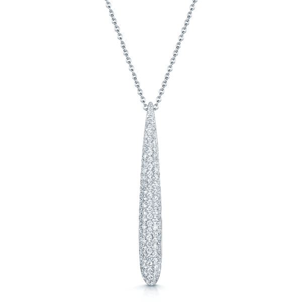 Berry's 18ct White Gold Brilliant Cut Diamond Long Graduated Pave Set Drop Pendant - Berry's Jewellers