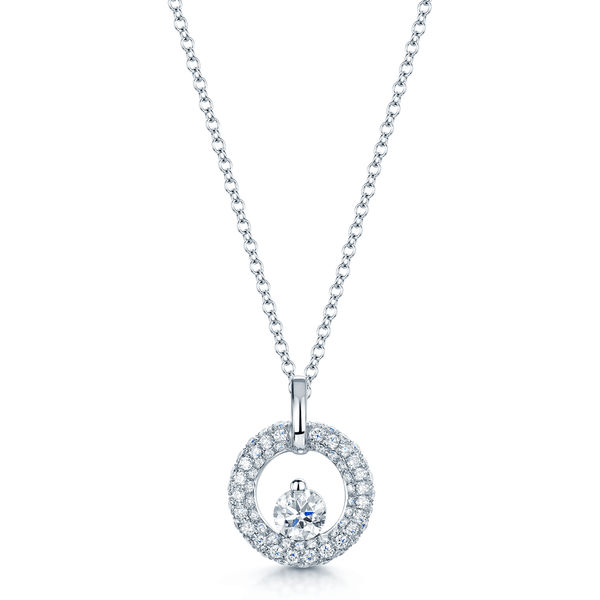 Berry's 18ct White Gold Brilliant Cut Diamond Pave Set Circular Pendant with Centre Diamond - Berry's Jewellers