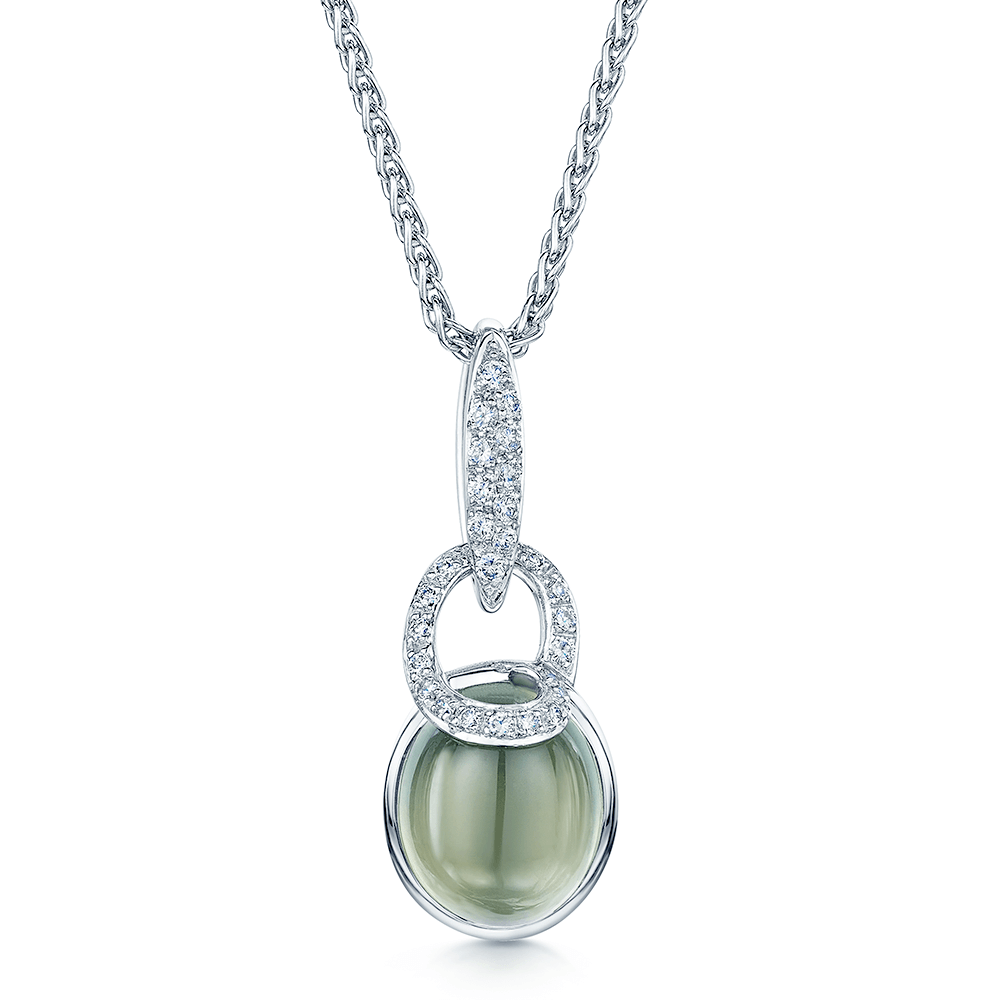 Berry's 18ct White Gold Cabochon Prehnite & Diamond Pendant - Berry's Jewellers
