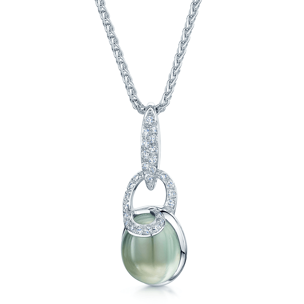 Berry's 18ct White Gold Cabochon Prehnite & Diamond Pendant - Berry's Jewellers