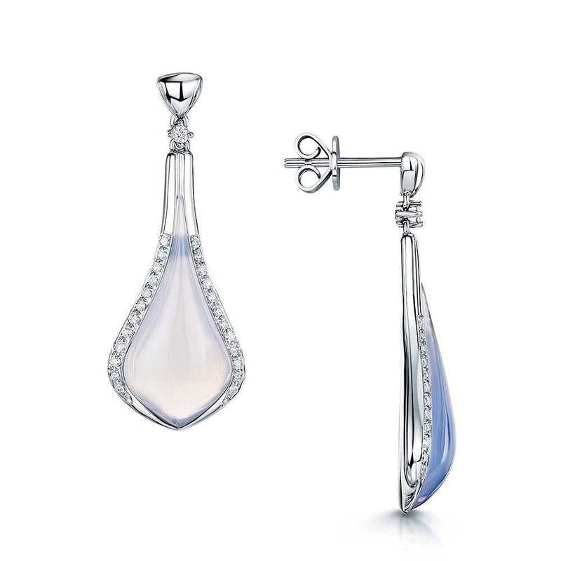 Berry's 18ct White Gold Chalcedony Pear Shape Cabochon Drop Earrings - Berry's Jewellers