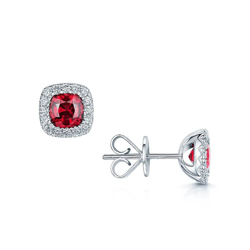 Berry's 18ct White Gold Cushion Shape Ruby & Diamond Stud Earrings - Berry's Jewellers