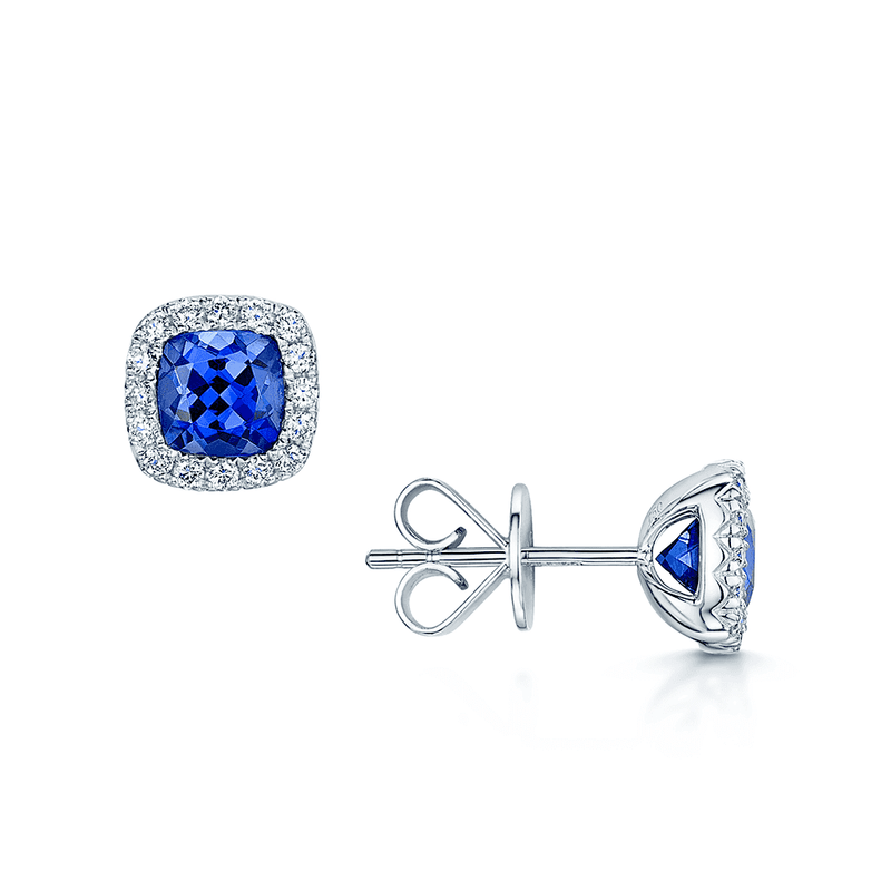 Berry's 18ct White Gold Cushion Shape Tanzanite & Diamond Stud Earrings - Berry's Jewellers