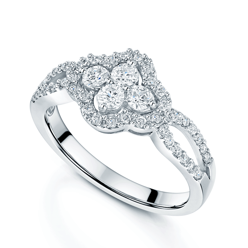 Berry Clusters Rings 18ct White Gold Diamond Cluster Ring With Diamond Surround And Shoulde