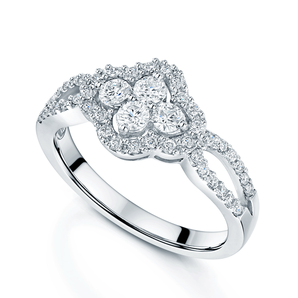 Berry's 18ct White Gold Diamond Cluster Ring With Diamond Surround And Shoulders - Berry's Jewellers