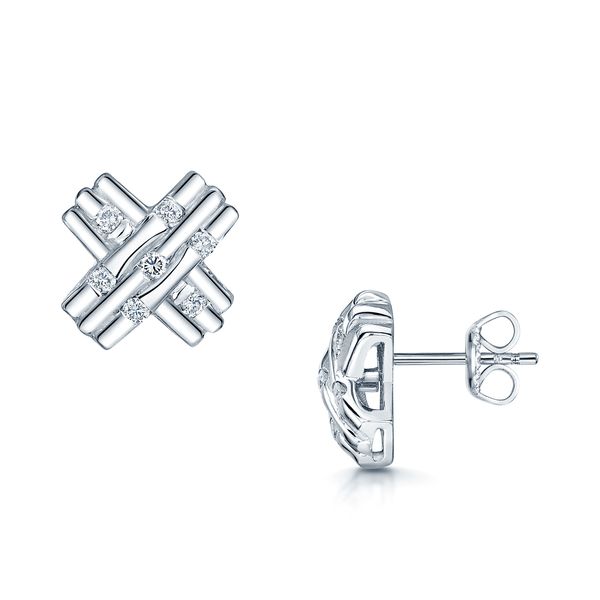 Berry's 18ct White Gold Diamond Cross Over Stud Earrings - Berry's Jewellers